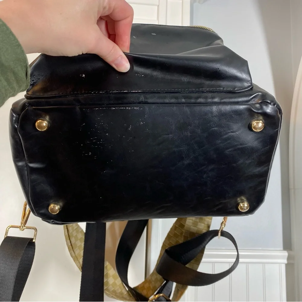 Forever French Black Vegan Leather Backpack‎ Diaper Bag